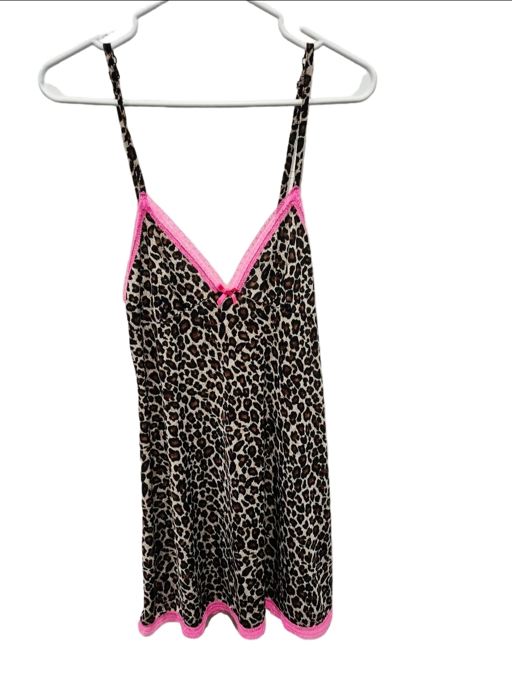 La Senza Leopard Print Chemise Nightgown Neon Pink Lace Trim Y2K Slip Dress S